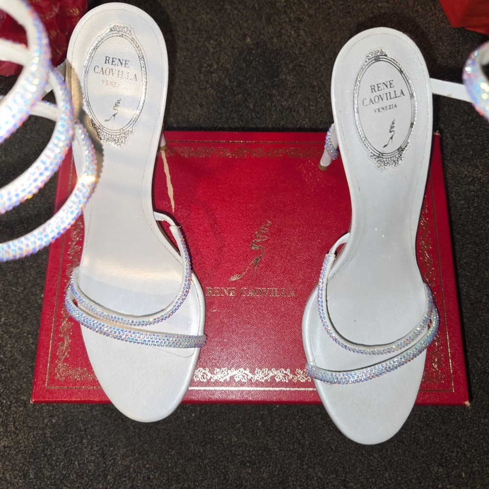 Rene Caovilla White Heels with Silver Details